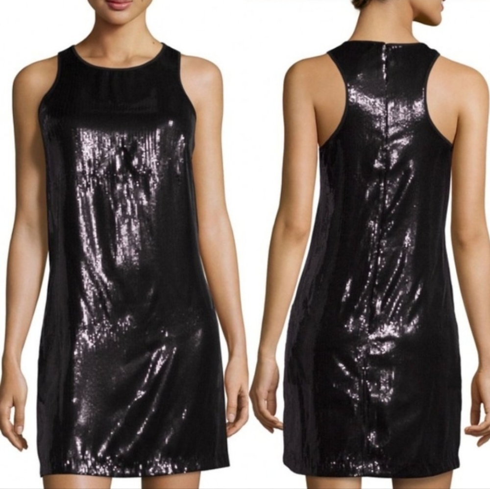 Laundry by Shelli Segal Black Sequin Sleeveless Mini Party Tank Dress 8 NWT